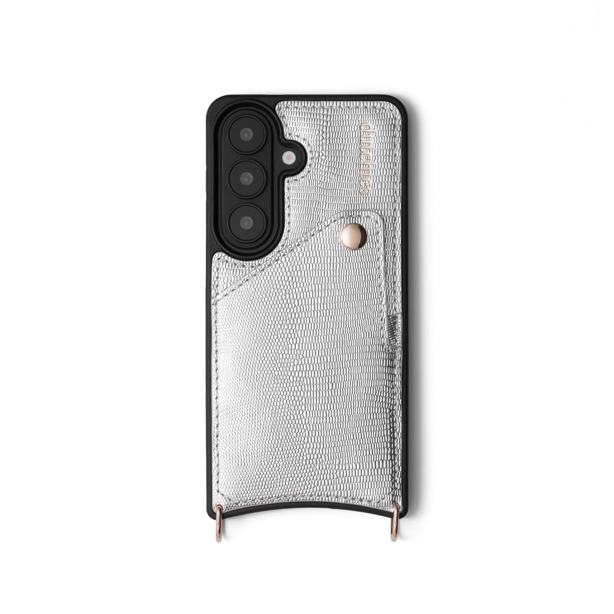 Samsung-Hülle | Silvy in Silber, mit Kartenfach und hochwertigen Metallveredelungen für Samsung S26.