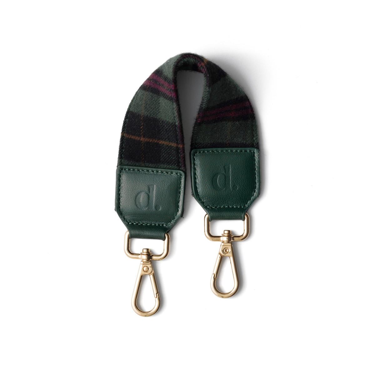 Phone Strap | Charm | Forest Green Tartan - Handmade phone strap with plush plaid design and leather accents.