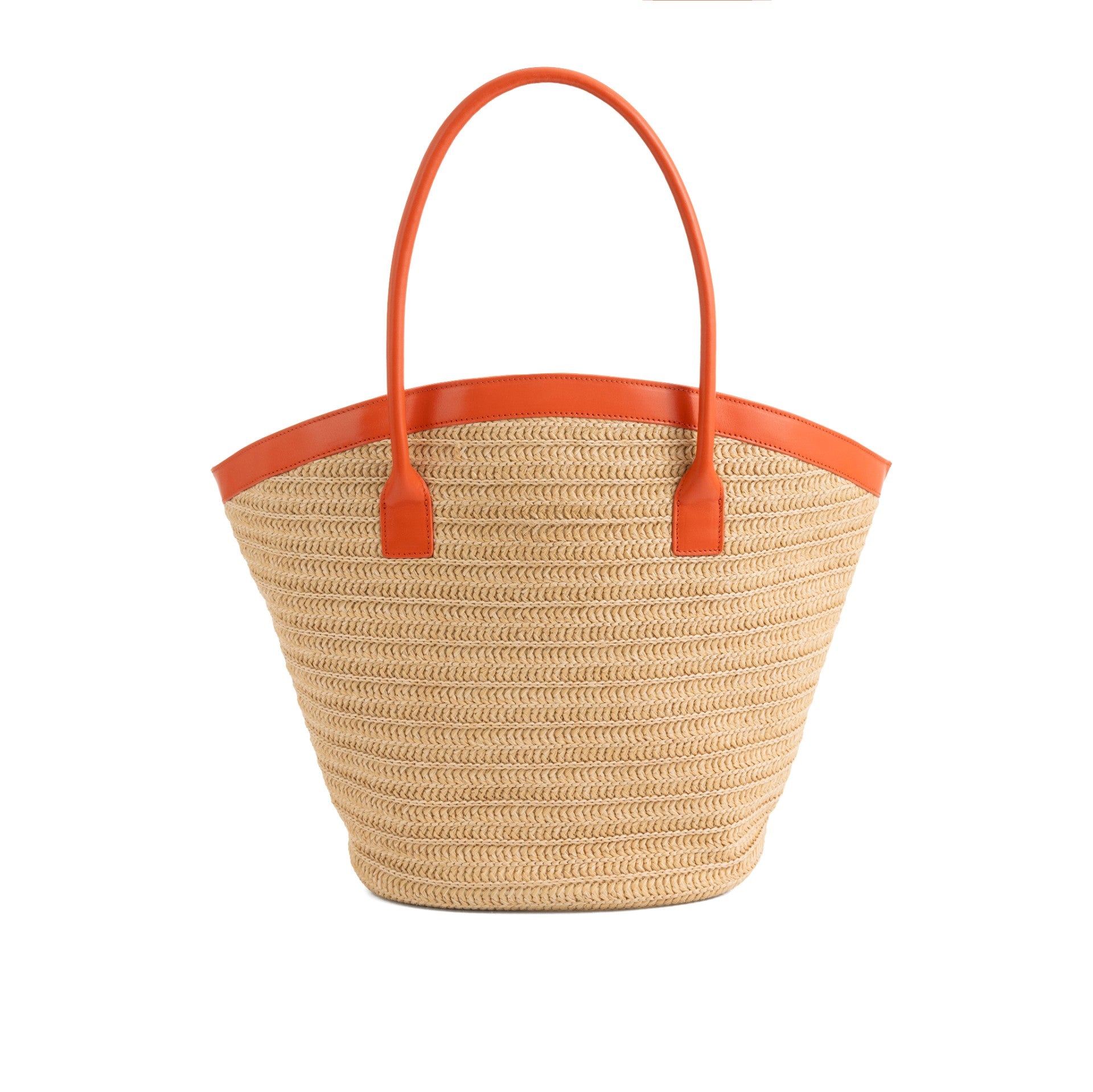 Beach Bag | Raffia Orange - stylish beach bag with orange handles and natural woven design, perfect for summer outings.