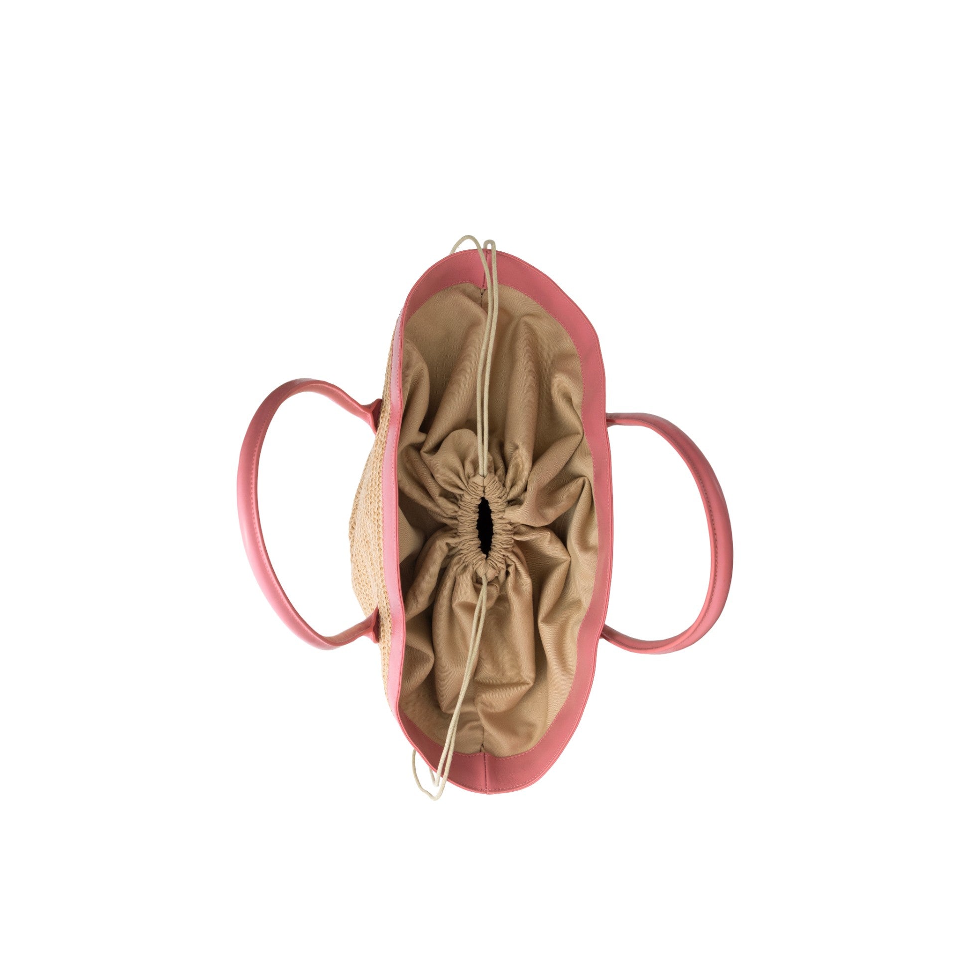 Beach Bag | Raffia Pink seen from above, showcasing its spacious interior and elegant design perfect for summer.