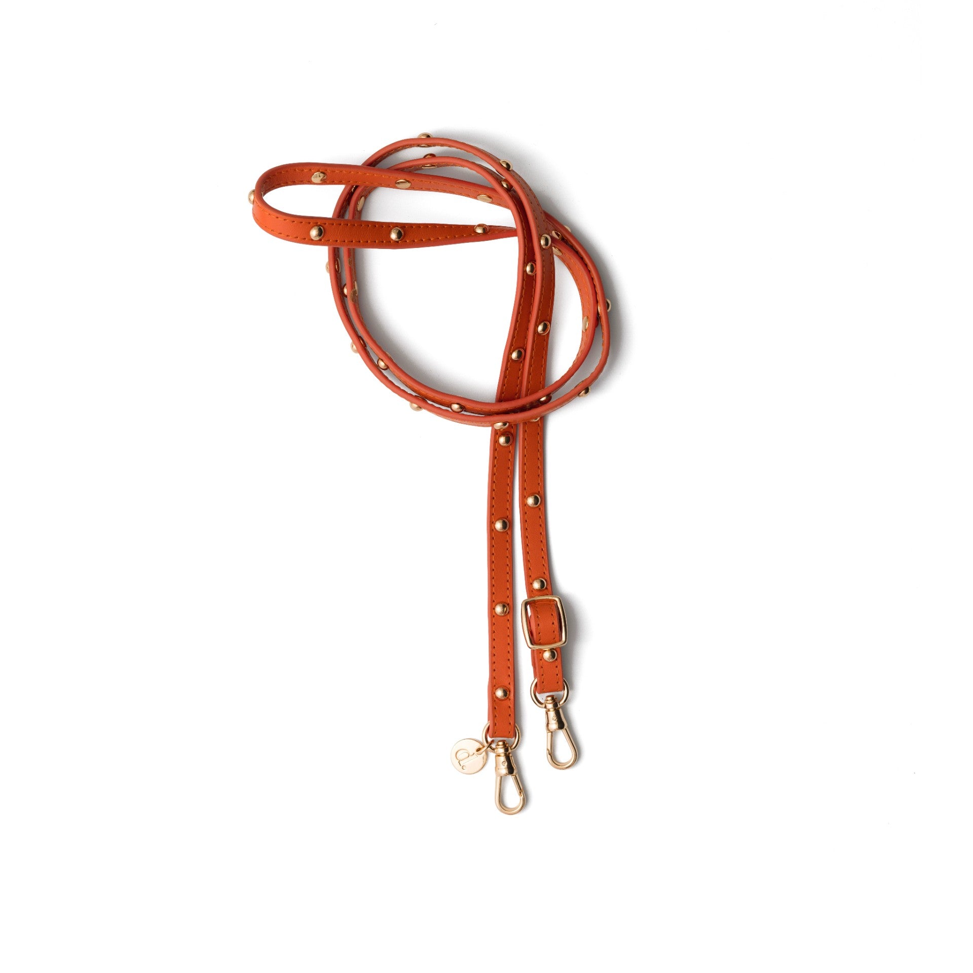 Phone strap | Slimline with Studs | Orange - luxurious handmade leather strap with gold studs.