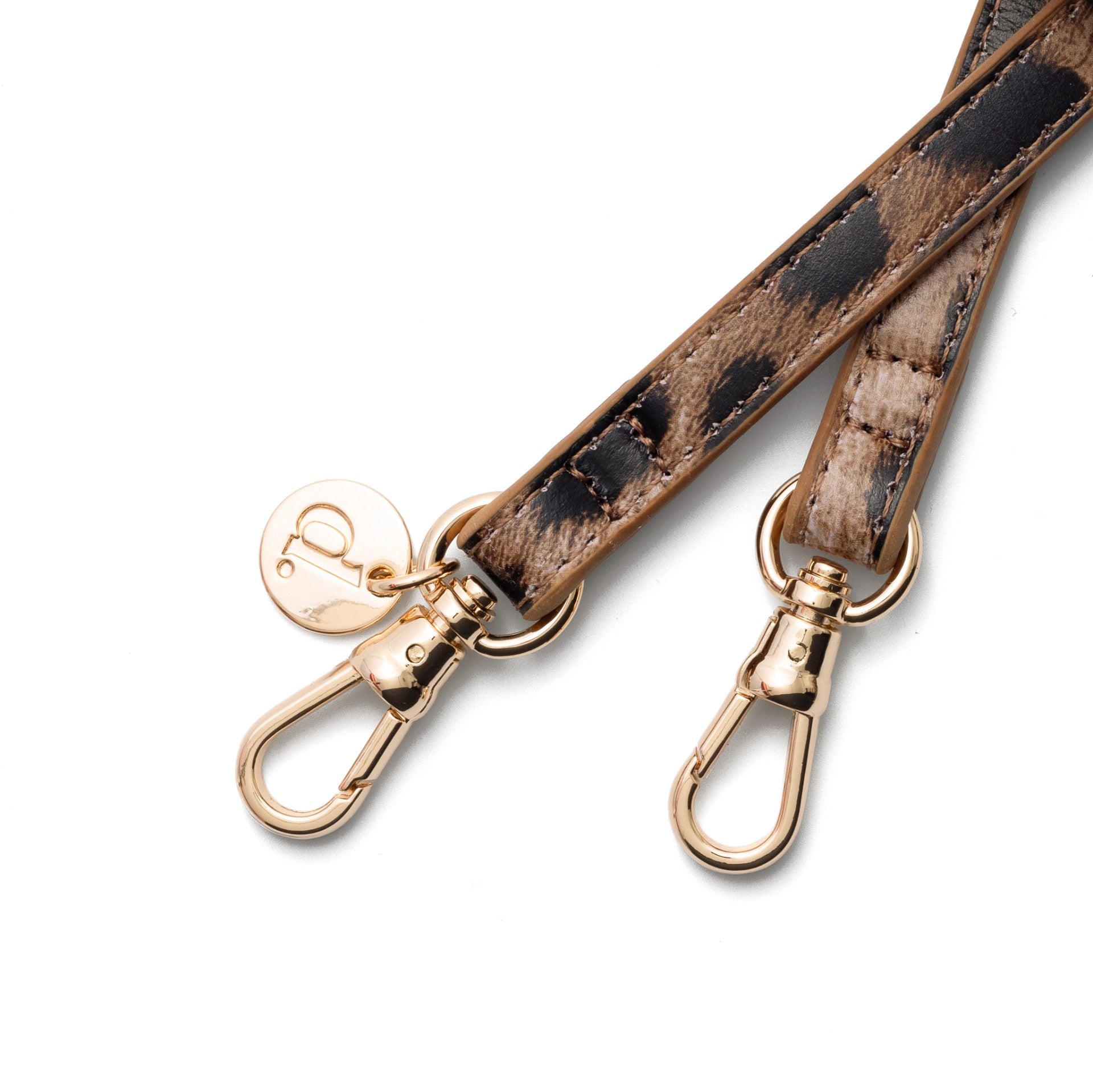 Phone charm | Slimline | Leopard high-quality leather strap with gold clips, perfect for hands-free convenience.