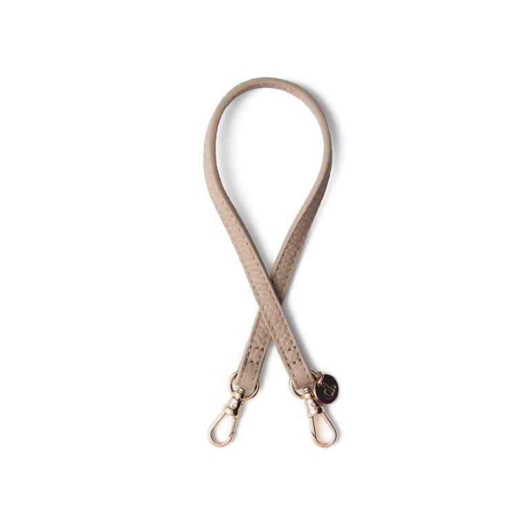 Sleek beige Phone Charm | Slimline | Beige leather hand strap with clips for easy attachment to your phone.