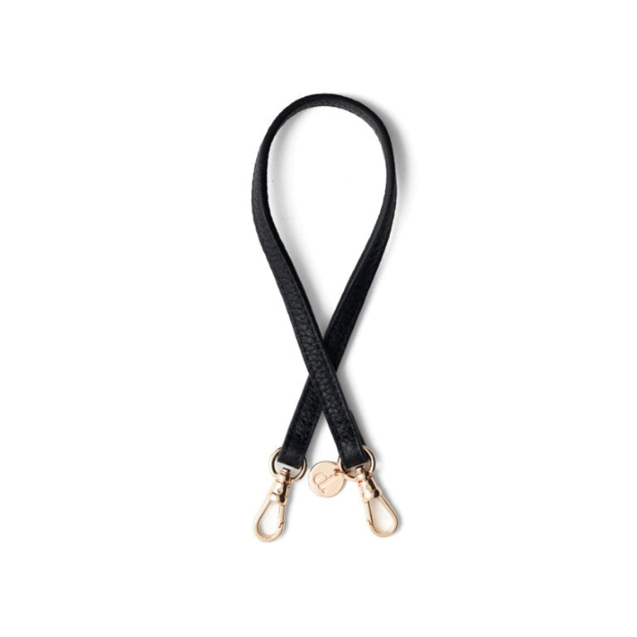 Phone Charm | Slimline | Black leather hand strap with gold clips, perfect for minimalists and stylish outings.