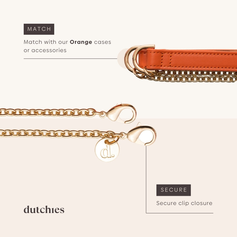 Phone Chain | Spanish | Orange - stylish design with secure clip closure and matching options for accessories.