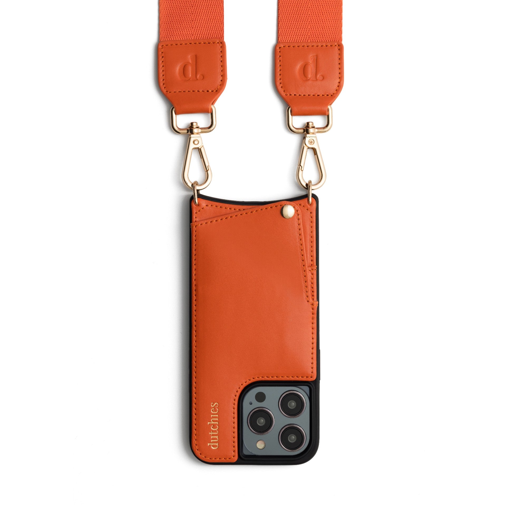 Phone Strap | Basic | Orange attached to a stylish phone case, showcasing vibrant color and handmade quality.
