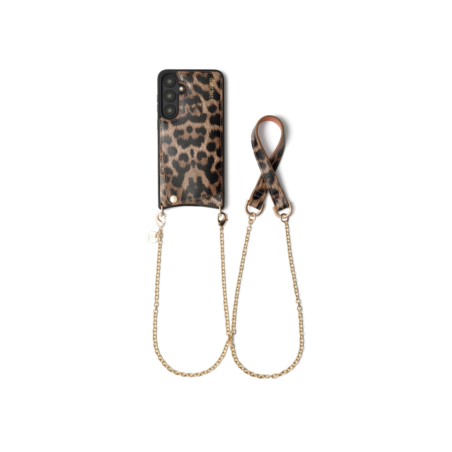 Spanish Chain Set | Samsung | Leopard - Trendy leopard case with handsfree gold chain for convenience.