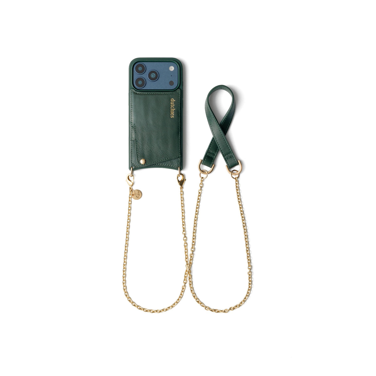 Spanish Chain Set | iPhone | Forest Green - Stylish phone case with chain in forest green leather