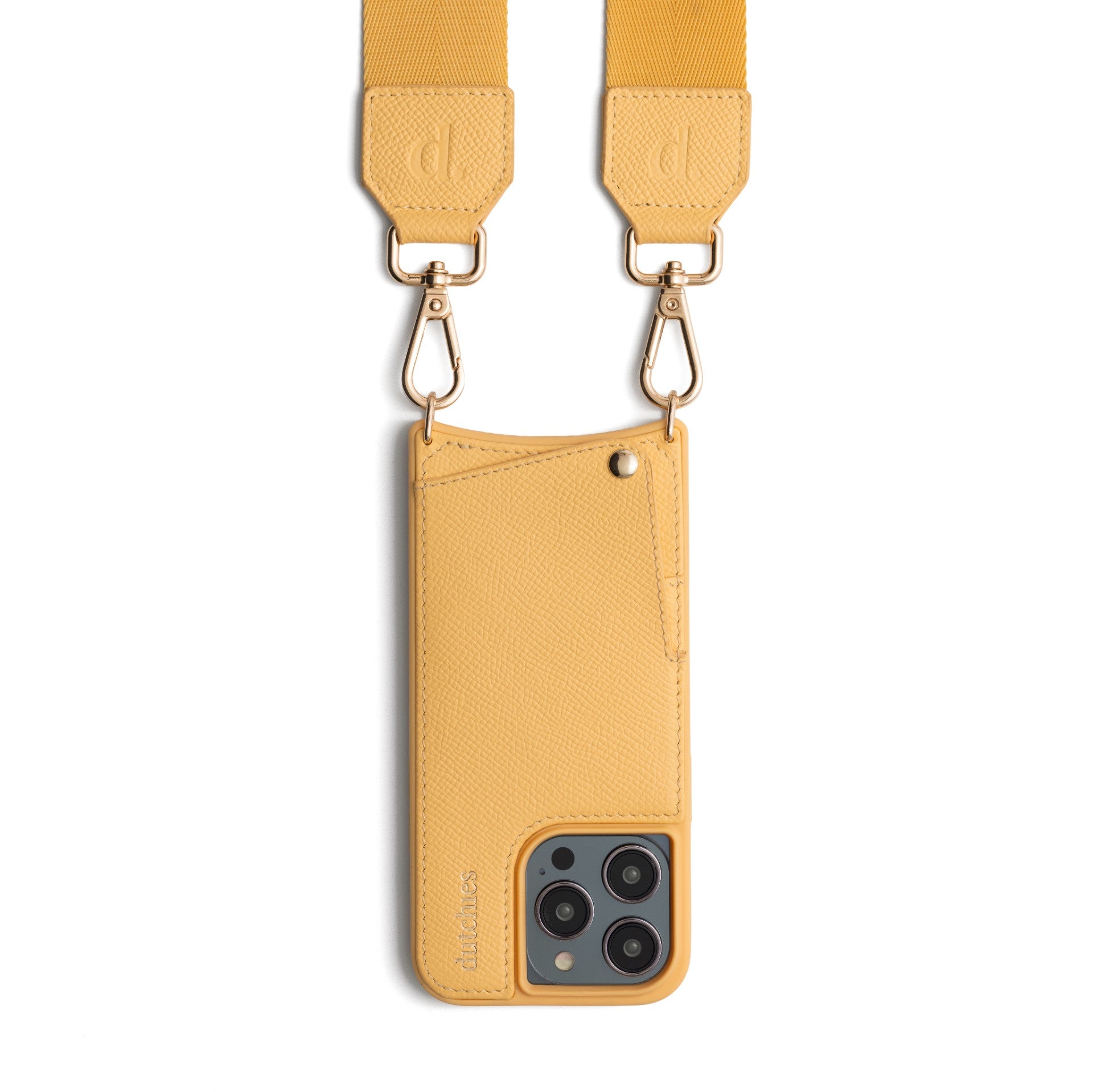Phone Strap | Basic | Yellow with gold clips, perfect for hands-free convenience and style.