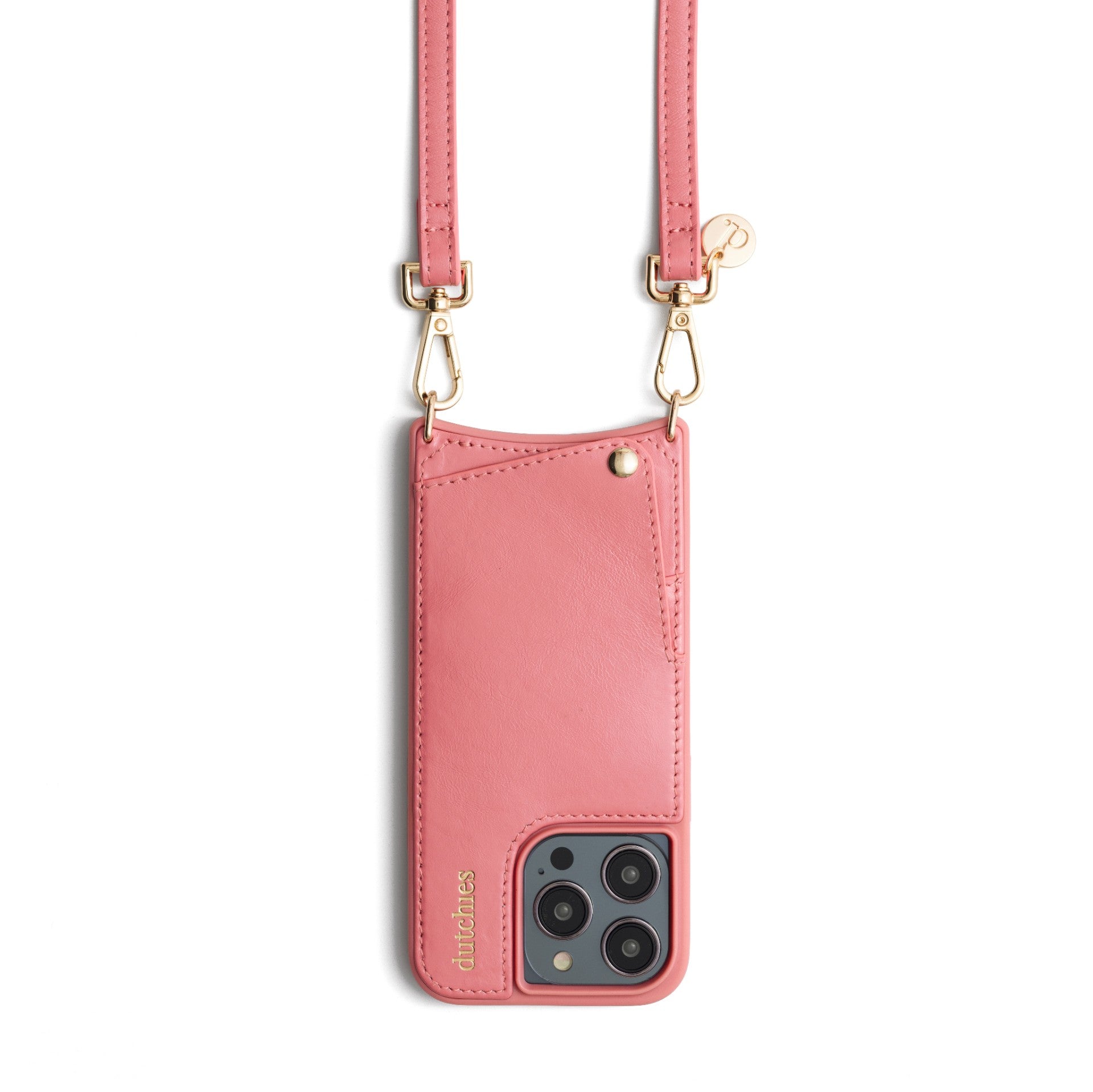 Phone strap | Slimline | Pink - trendy pink phone strap with gold accents for a stylish and practical accessory.