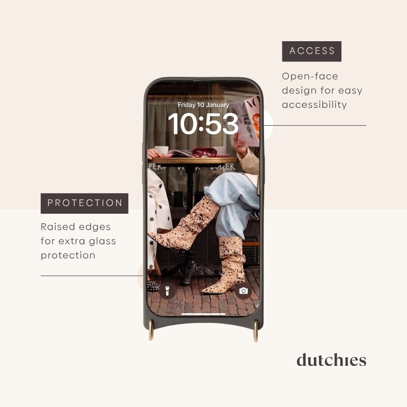 iPhone Case | Graphite Grey displayed with open-face design and raised edges for protection