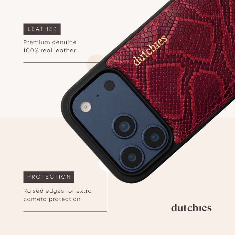 iPhone Case | Snake Red with premium leather and raised edges for extra camera protection by Dutchies.