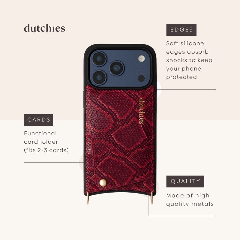 iPhone Case | Snake Red with soft silicone edges and functional cardholder for iPhone protection and style.