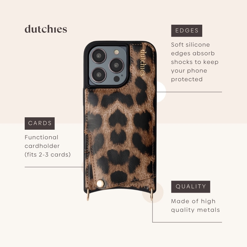 Spanish Chain Set | iPhone | Leopard - Stylish iPhone case with leopard print and functional cardholder.