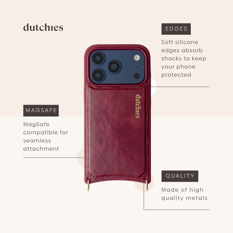 iPhone Case | MagSafe | Raspberry Red, showcasing durable leather and MagSafe compatibility for chic phone protection.
