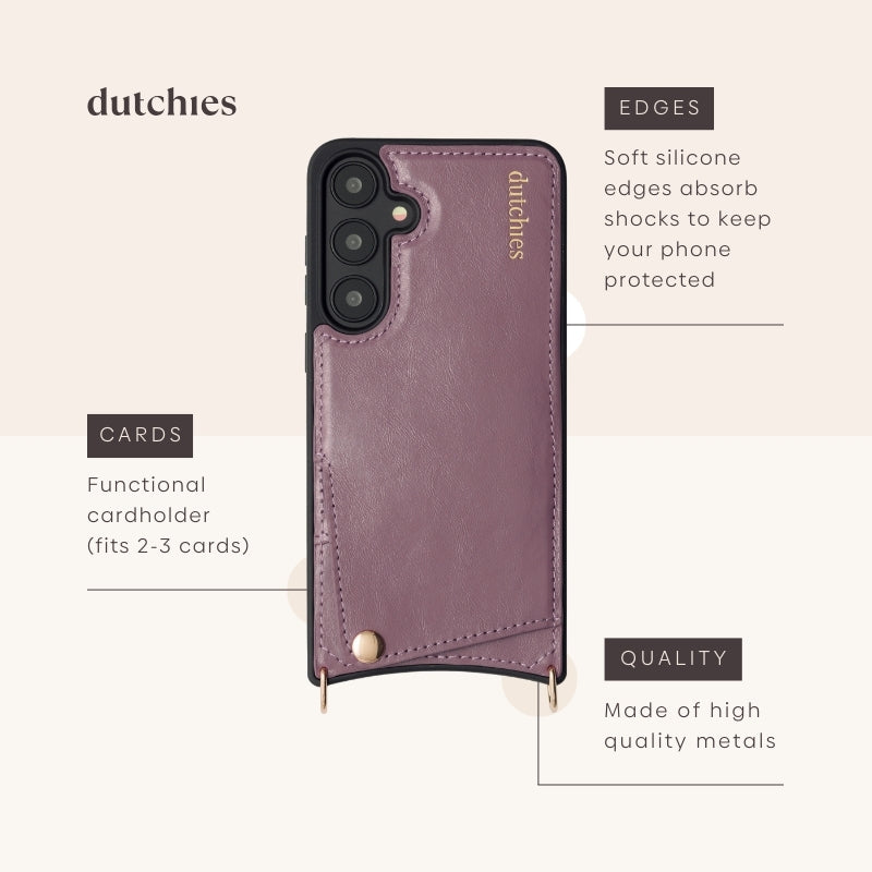 Samsung Case | Mauve with cardholder and shock-absorbing edges for extra protection.