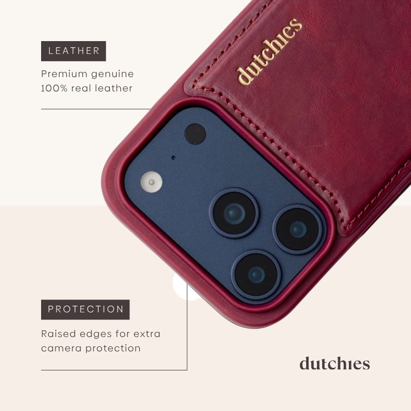 iPhone Case | MagSafe | Raspberry Red with premium leather finish and camera protection features.