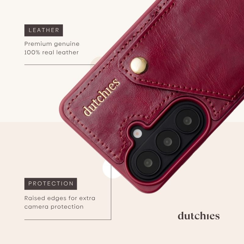 Classic Set | Samsung | Raspberry Red - Premium leather case with raised edges for camera protection.