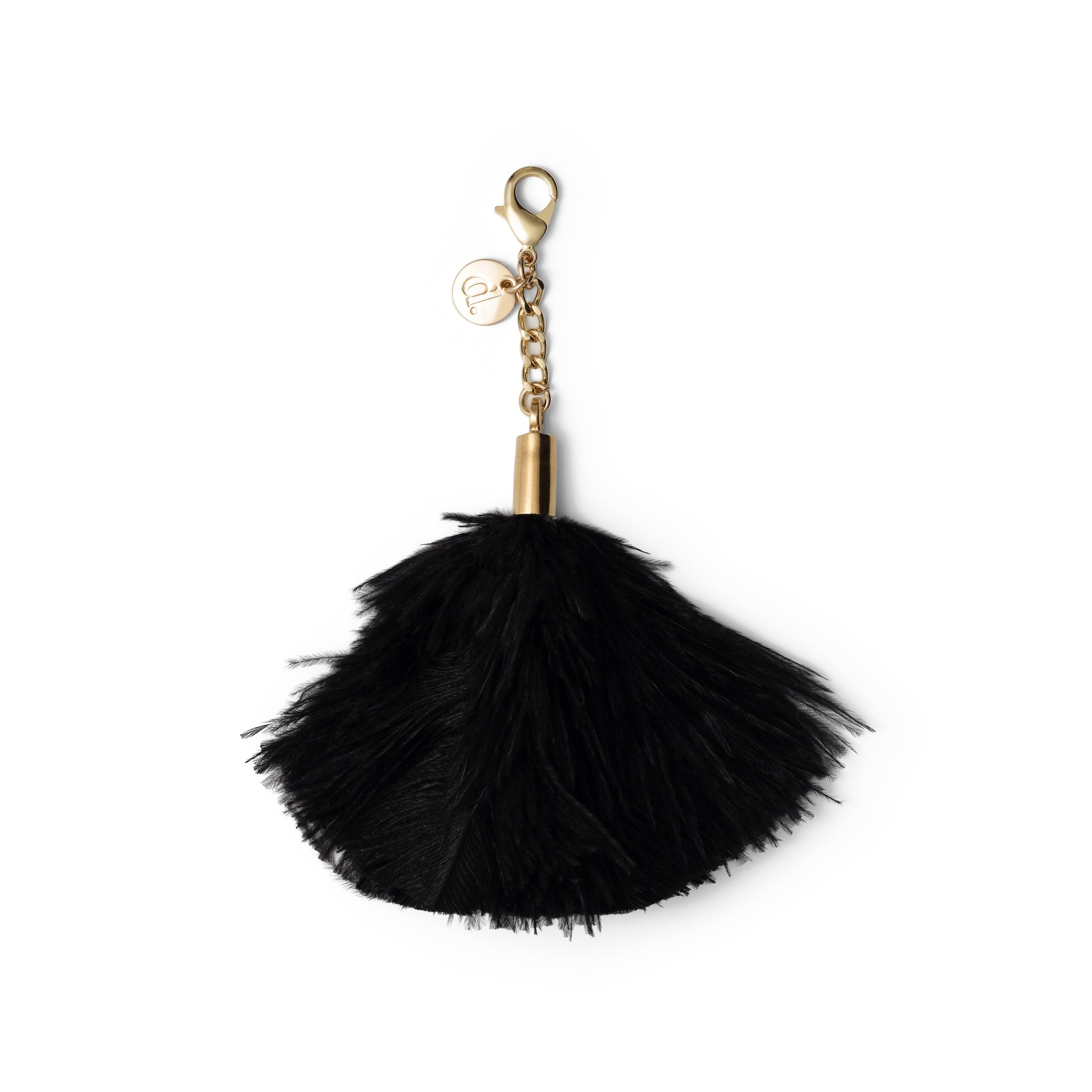 Vavavoom | Keychain with fluffy black ostrich feathers, perfect for adding flair to phones, bags, or keyrings.