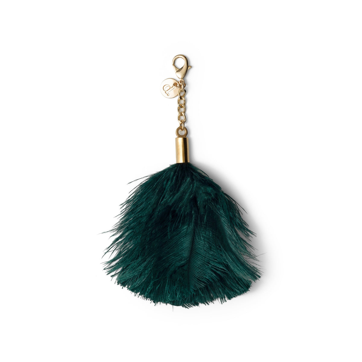 Vavavoom | Schlüsselanhänger mit einem flauschigen grünen Straußenfeder-Anhänger und goldenen Clip, perfekt für Taschen oder Schlüssel.