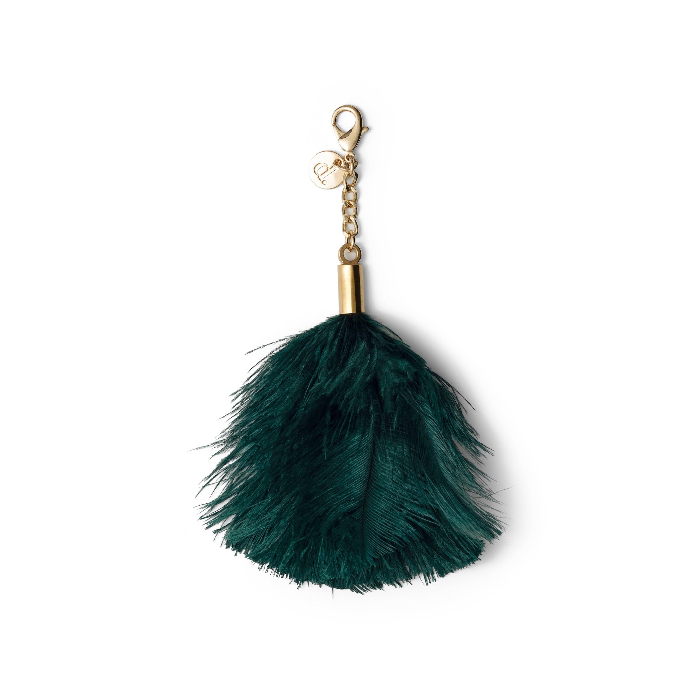 Vavavoom | Keychain in deep green, featuring fluffy ostrich feathers, perfect for phone, bag, or keyring accessories.