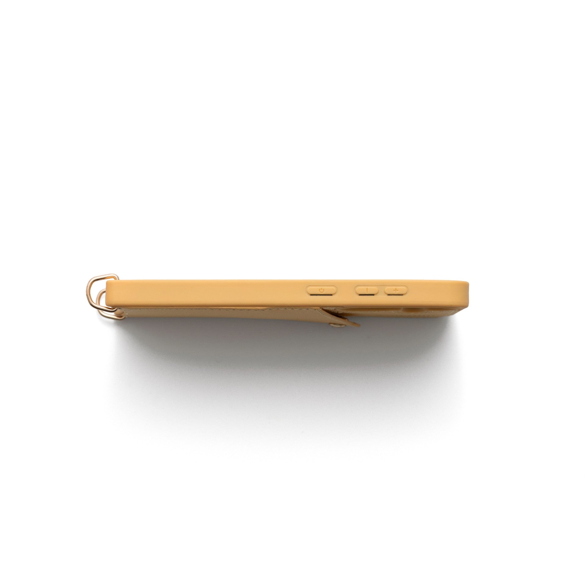 Samsung Case | Yellow with unique strap attachment and buttons visible from the side.