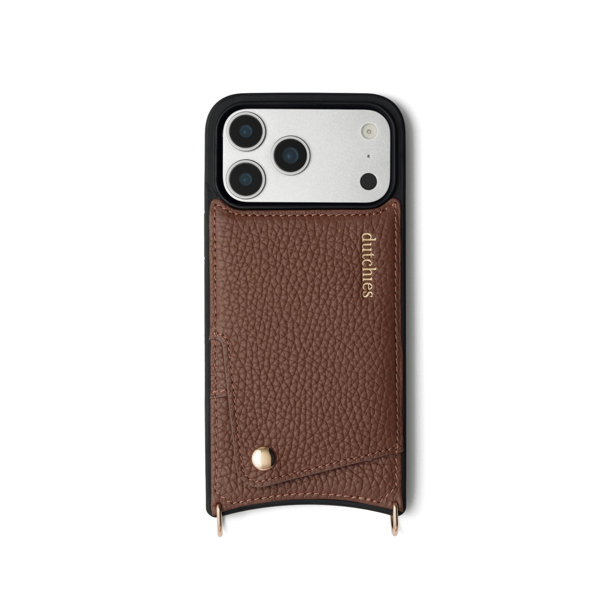 iPhone Case | Brown with cardholder, handcrafted leather, and premium metal finishes, designed for style and protection.