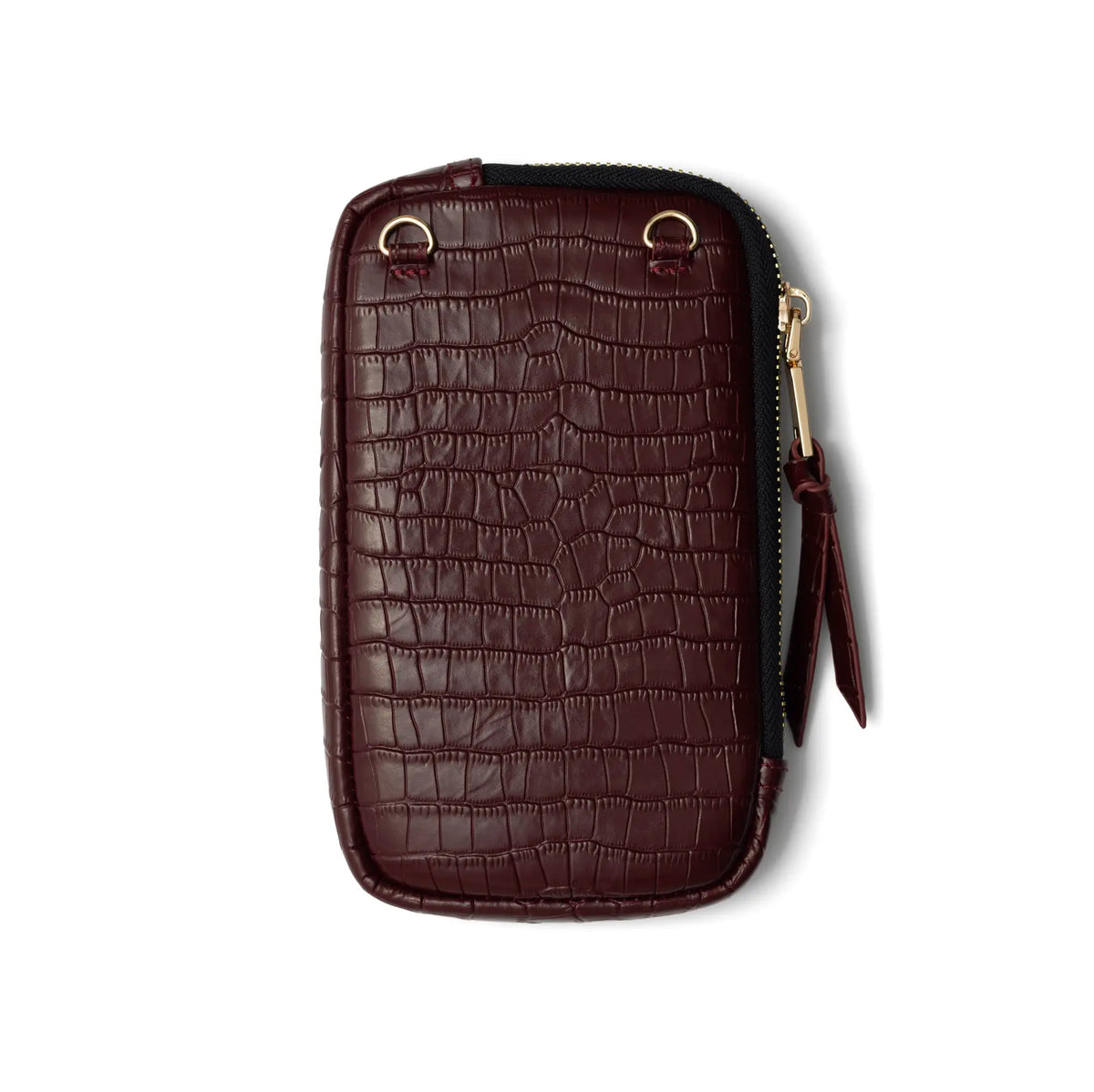 Phone Bag Rose | Burgundy - stylish burgundy leather phone pouch with zipper and strap.