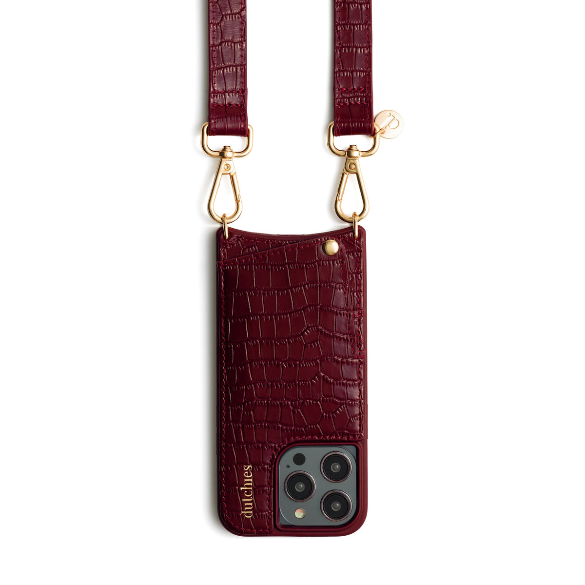 Slimline | 2 cm Strap | Burgundy phone case with cardholder and matching strap.