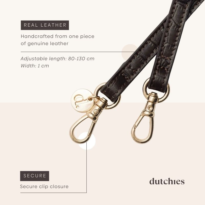 Phone strap | Slimline | Chocolate Brown featuring secure clips and handcrafted genuine leather for a stylish look.