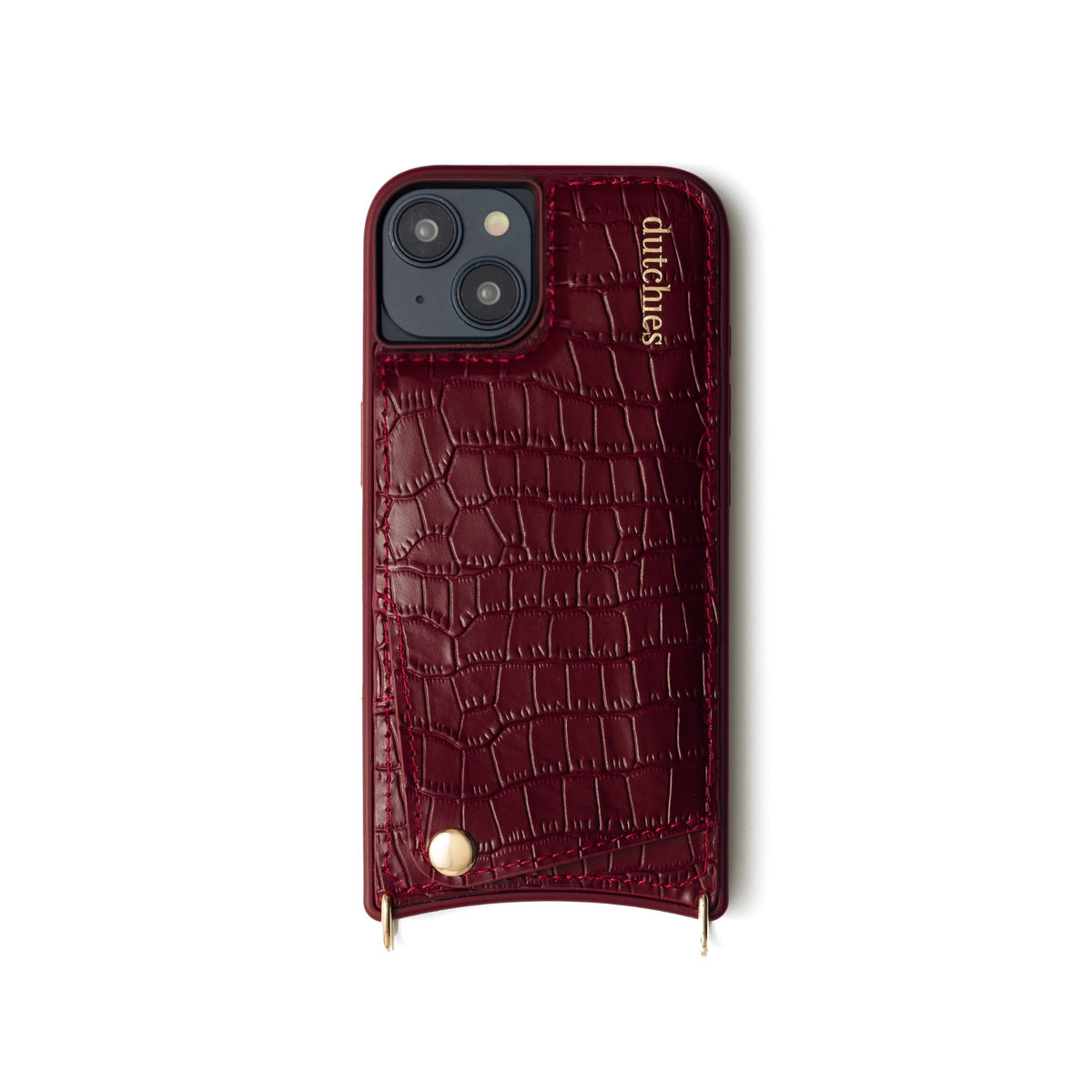 iPhone Case | Burgundy handcrafted leather phone case with cardholder and phone strap attachments.