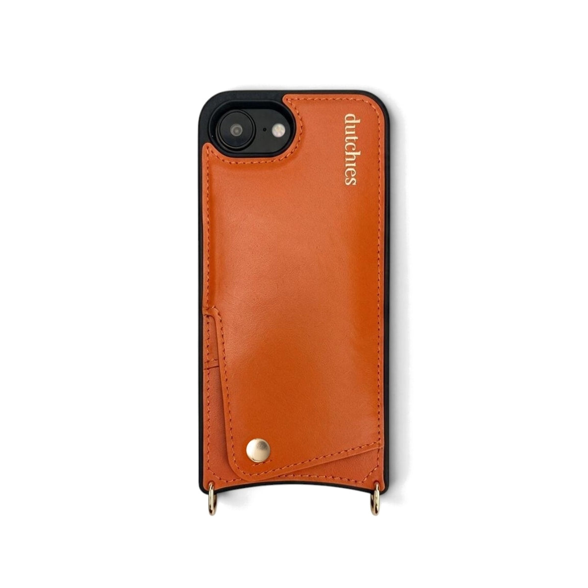 iPhone Case | Orange handcrafted leather case with cardholder for iPhone 16e/17e in rich orange color.