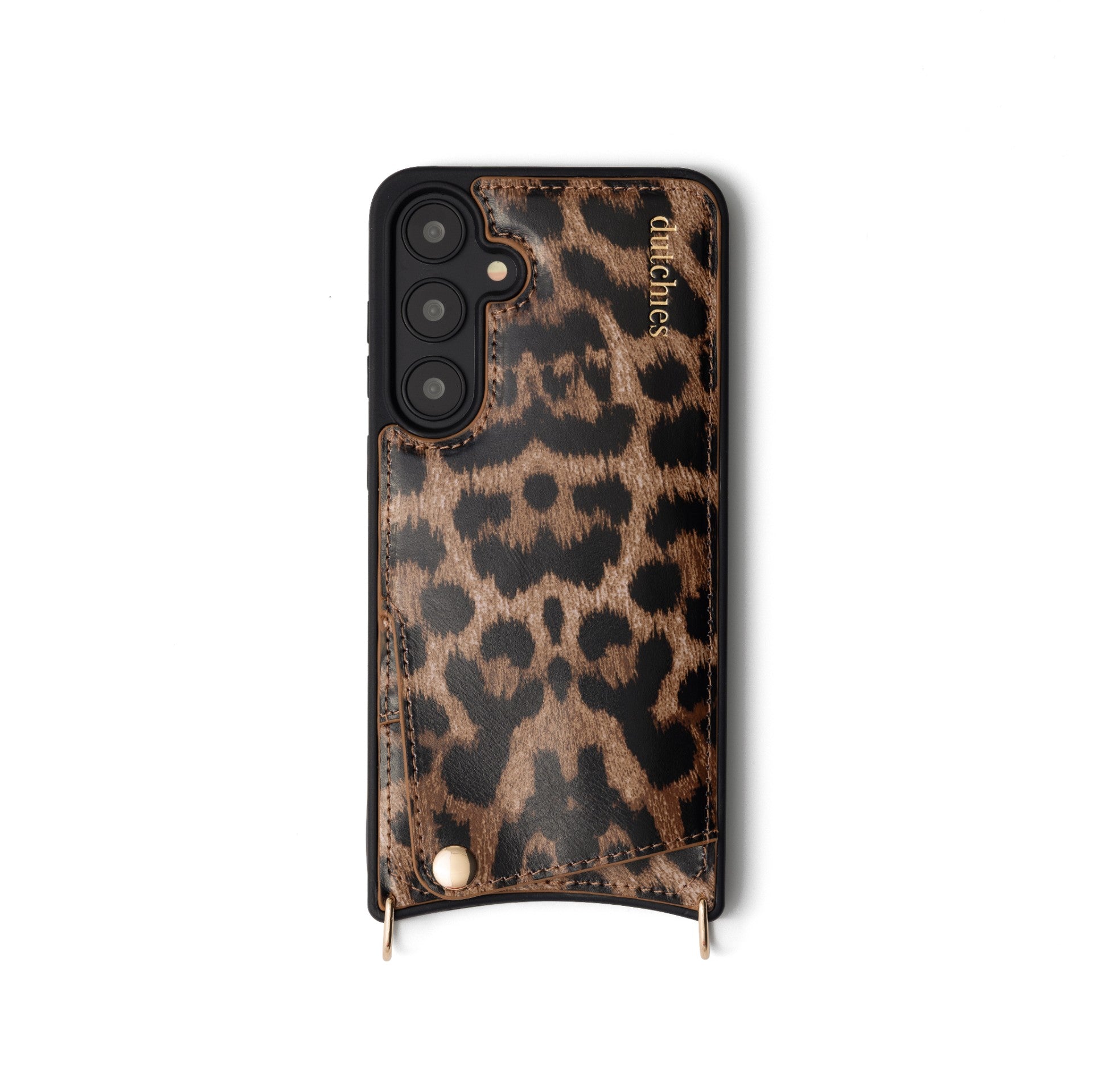 Samsung Case | Leopard in handcrafted leopard print leather with cardholder and metal finishes.