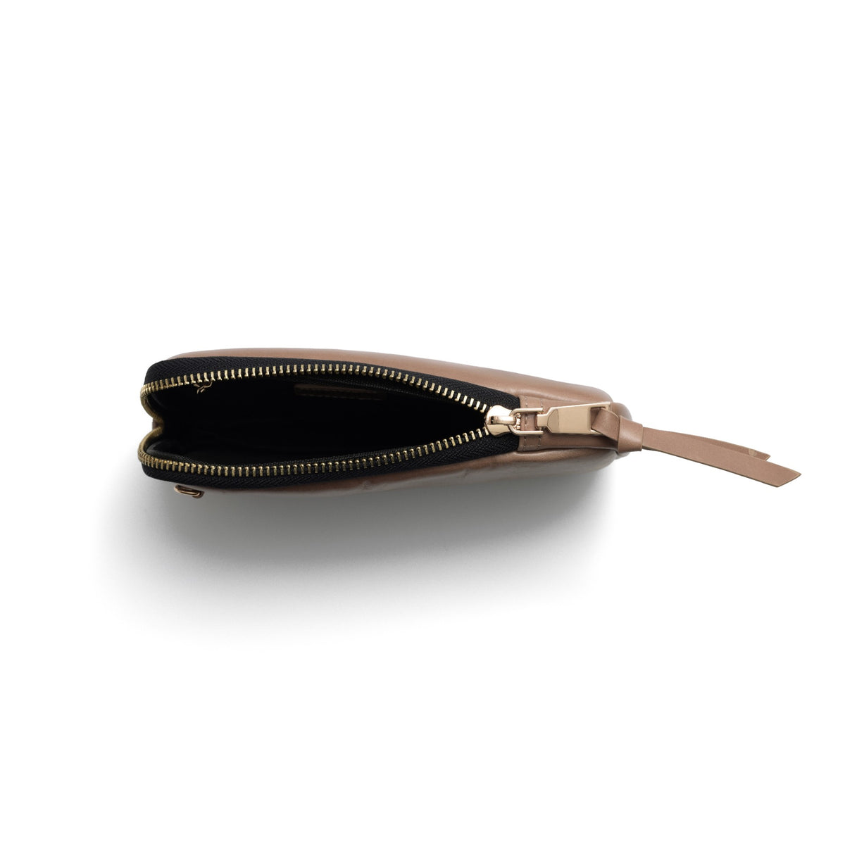 Phone Bag Rose | Mocha, a stylish handmade leather phone bag with a zipper.