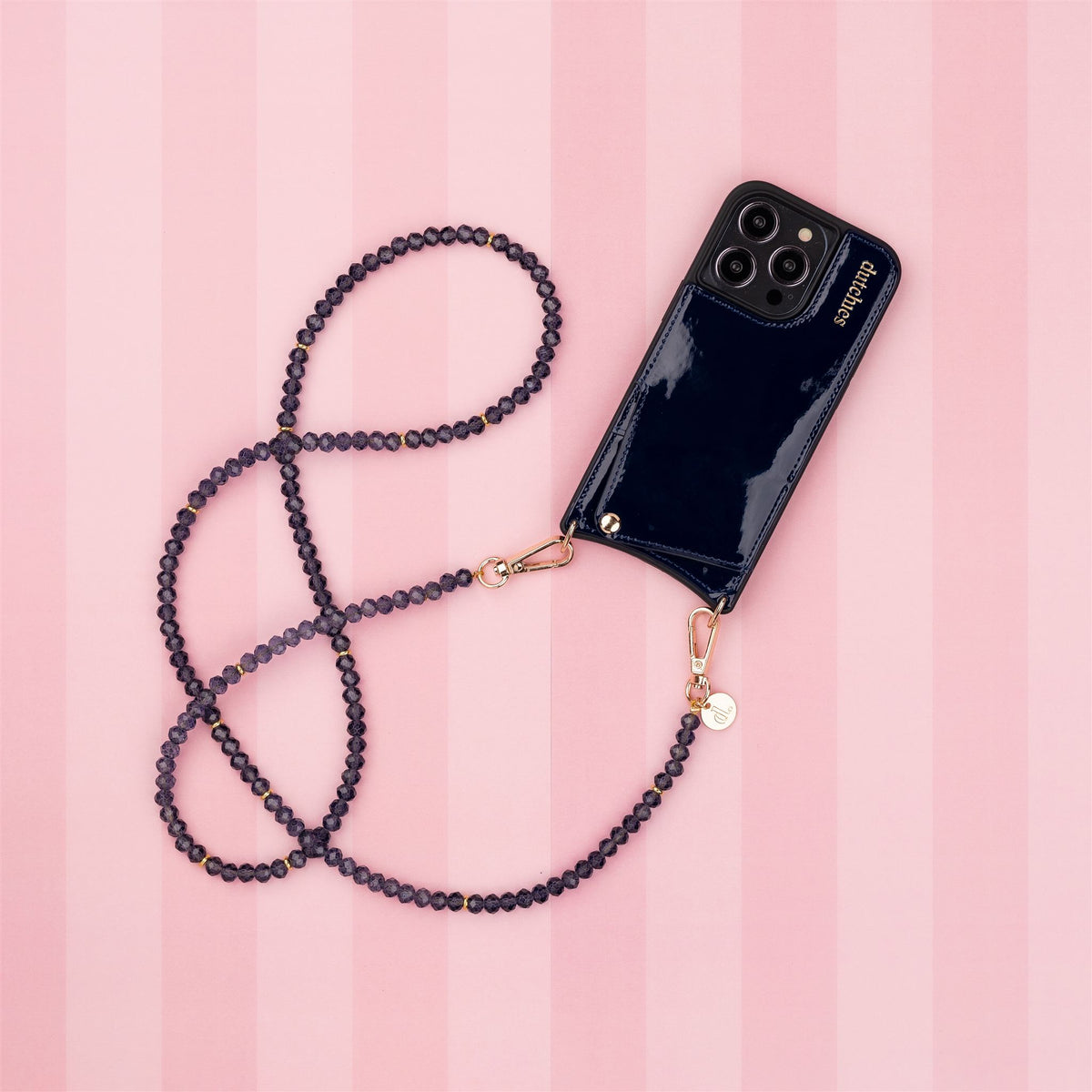 Chaîne Téléphonique | Perles | Grace avec des perles en verre bleues, un design en perles bleu marine et une élégante coque de téléphone pour garder les mains libres.