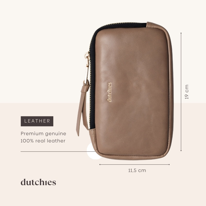 Phone Bag Rose | Mocha, a premium genuine leather phone pouch in stylish mocha color.