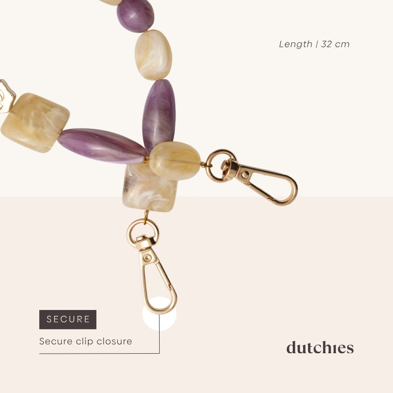 Charm Set | iPhone | Mauve | Annie featuring secure clip closure and trendy beads in mauve and gold.