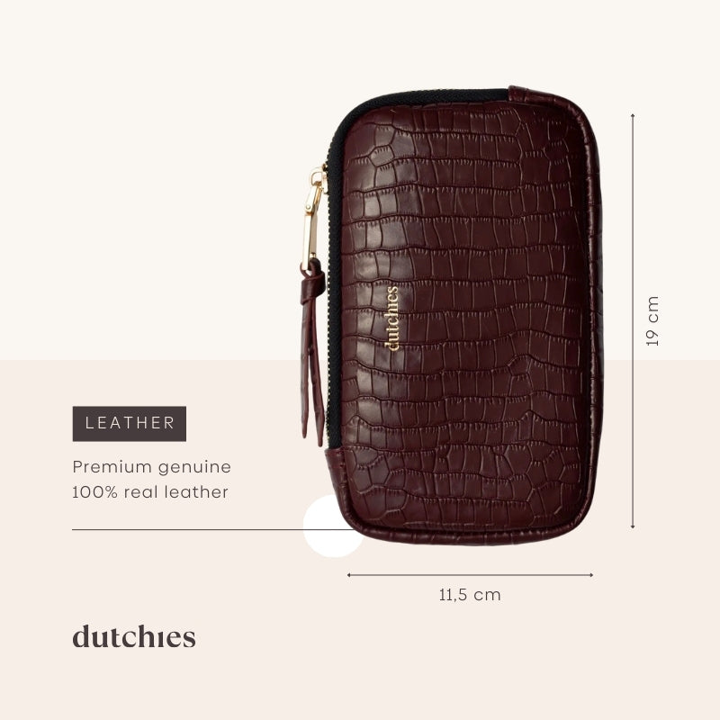 Phone Bag Rose | Burgundy - premium genuine leather pouch with a crocodile texture, perfect for your essentials.