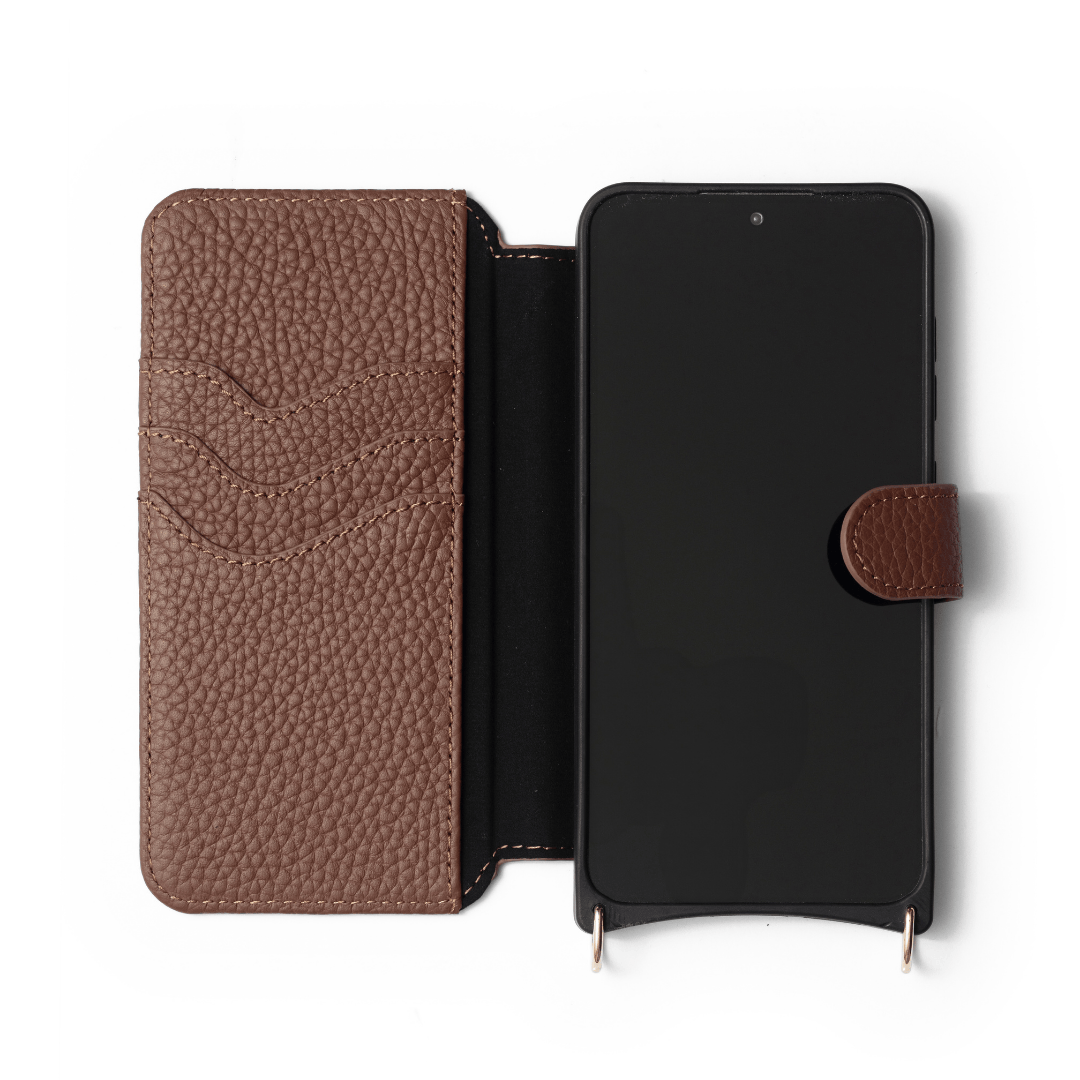 Samsung Wallet Case | Brown made from premium leather with card slots and snap button closure for protection