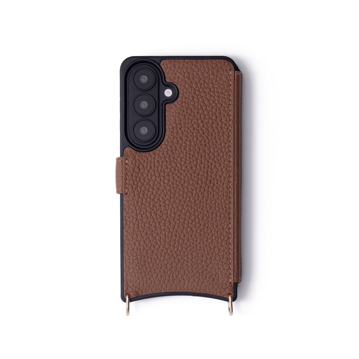 Samsung Wallet Case | Brown, premium leather case for S26, offering full protection and a secure snap button closure.