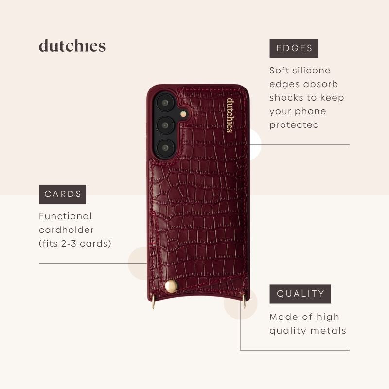 Samsung Case | Burgundy featuring a cardholder, shock-absorbing edges, and crafted from high-quality materials.