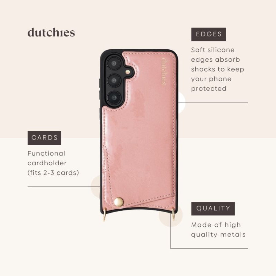 Samsung-cover | Gloss Pink med funktionel kortholder og stødabsorberende kanter for ultimativ beskyttelse.