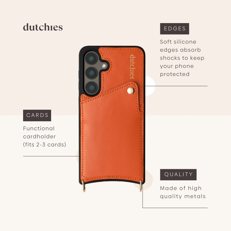 Samsung Case | Orange with soft silicone edges, functional cardholder, and high-quality metals.