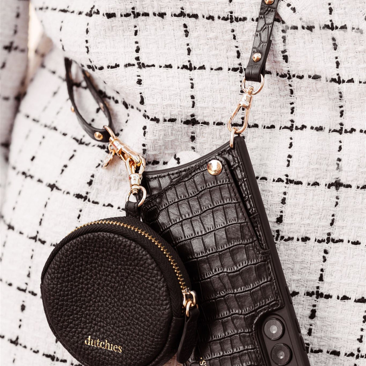 Telefonriemen | Slimline Studs Gold | Noir