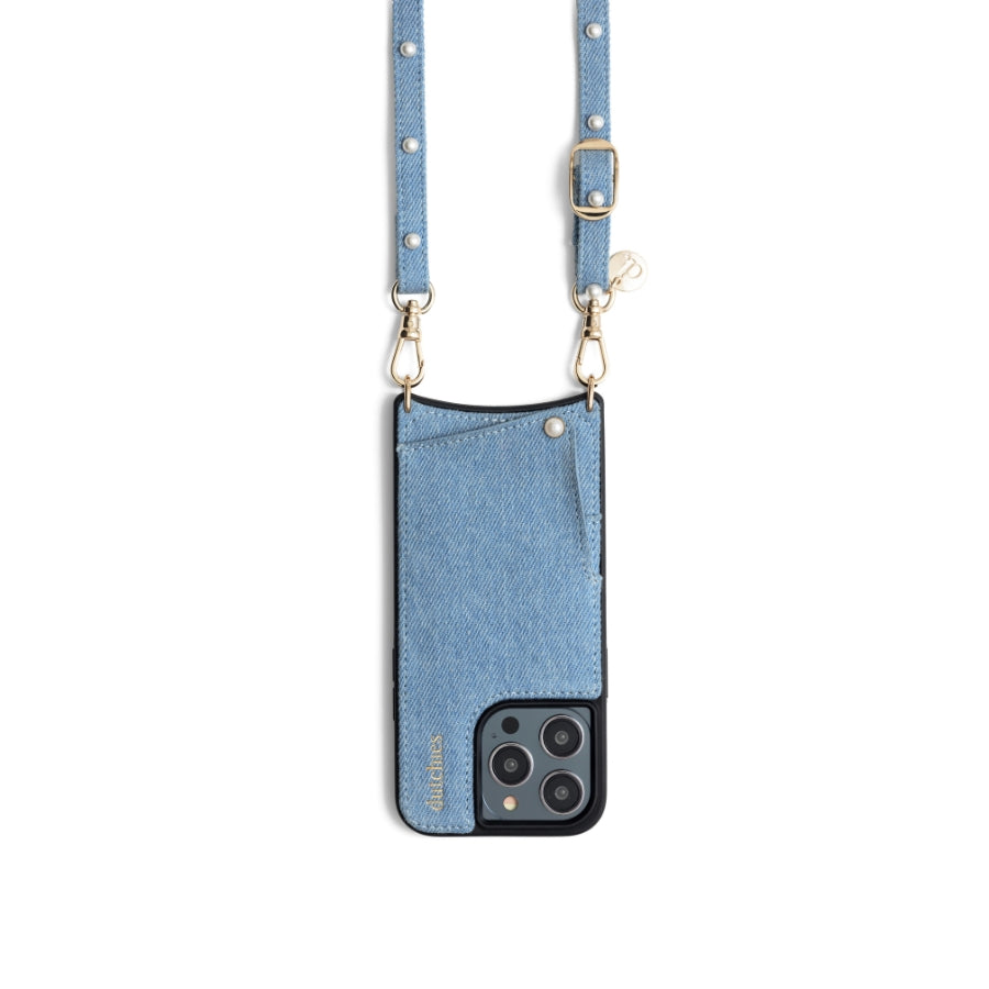 Slimline | Boucles d'oreilles perles avec attache | Denim