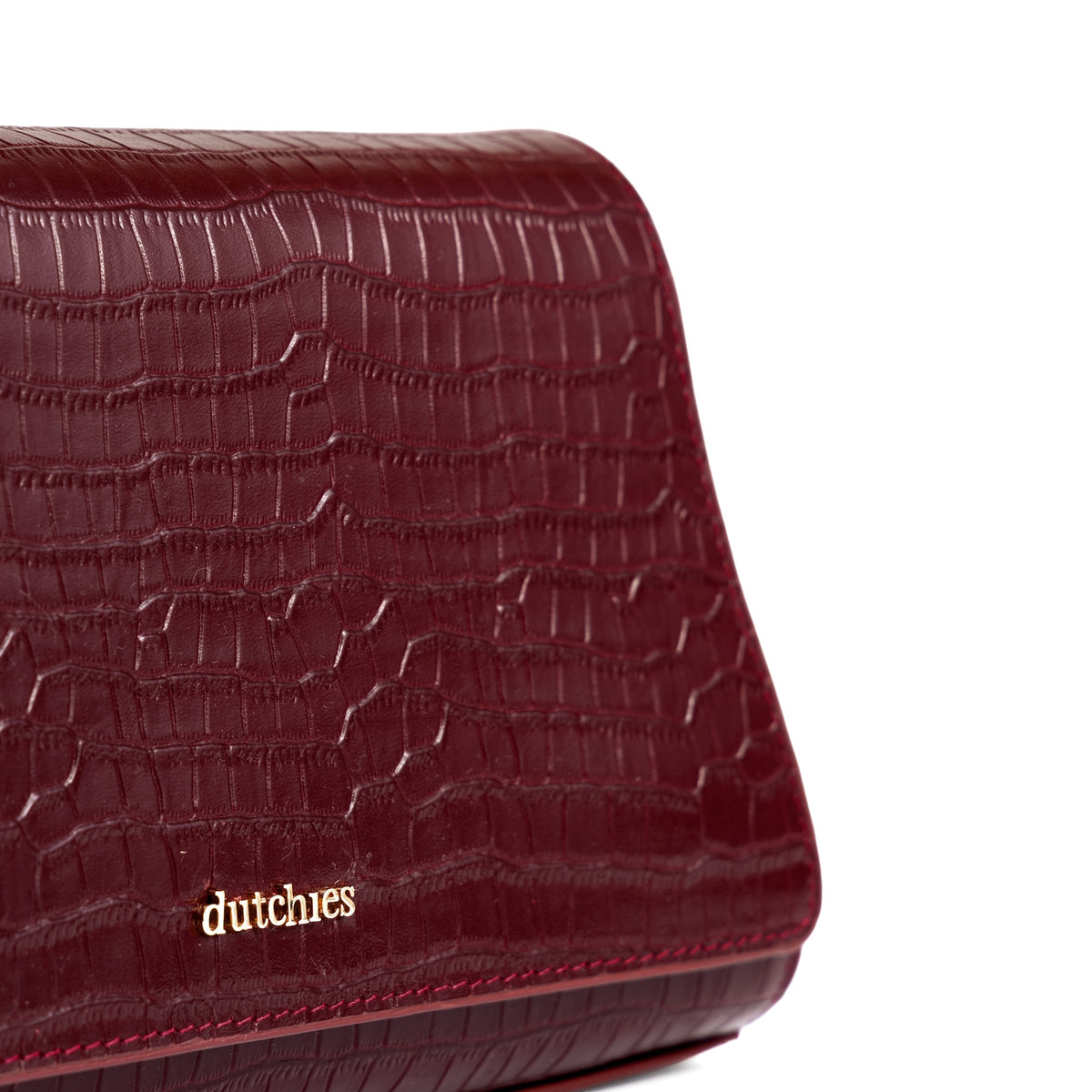 Sophie Crossbody Bag | Burgundy, lyxig äkta läder med krokodilmönster och Dutchies-logotyp.