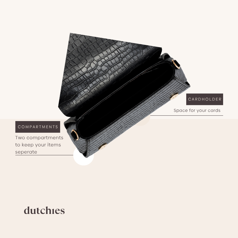Sophie Crossbody Bag | Noir Gold, der viser rum og kortholder til stilfuld organisering.