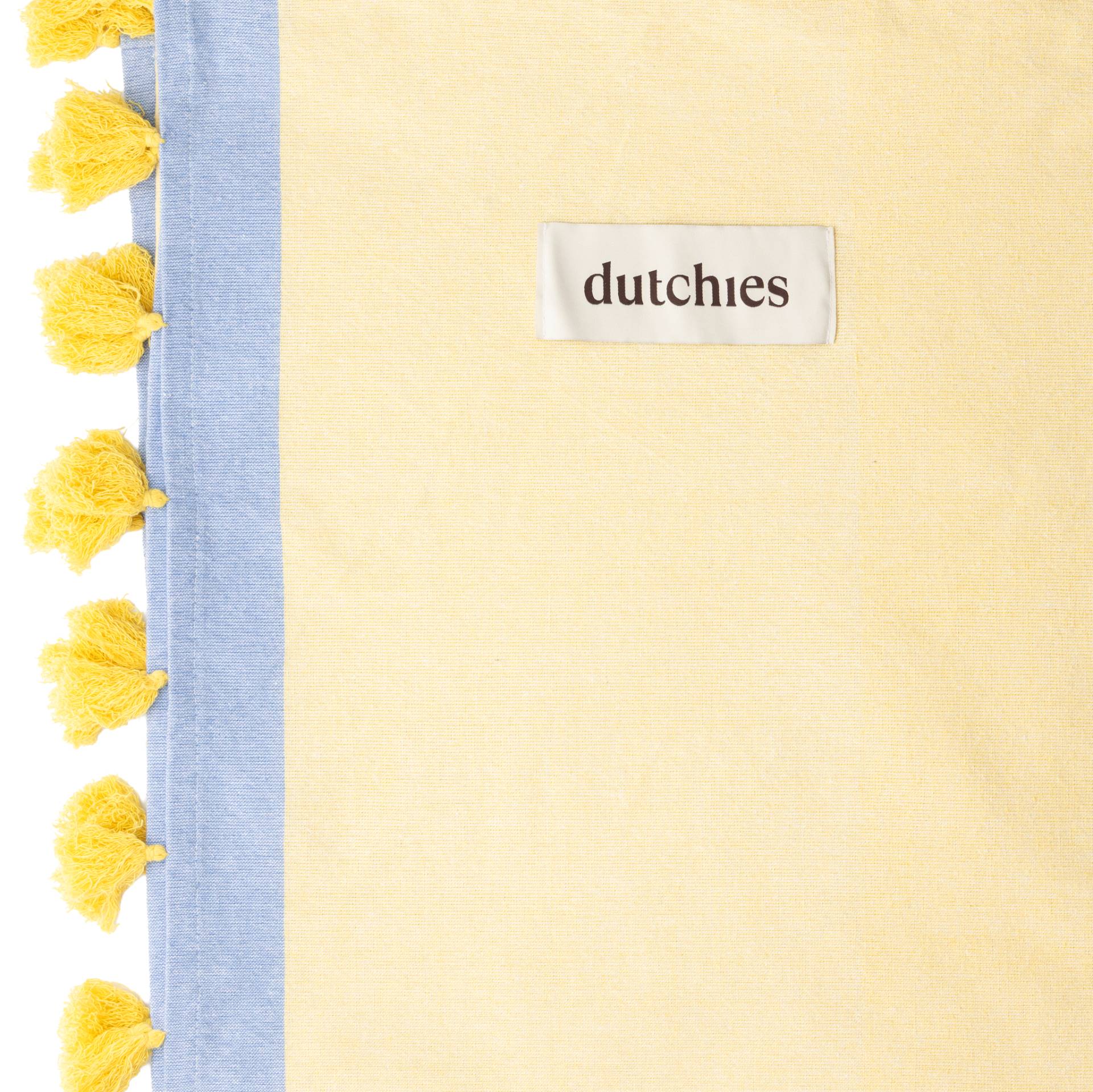 Hamam towels in sunny yellow and blue with tassels, perfect for your beach bag this summer!