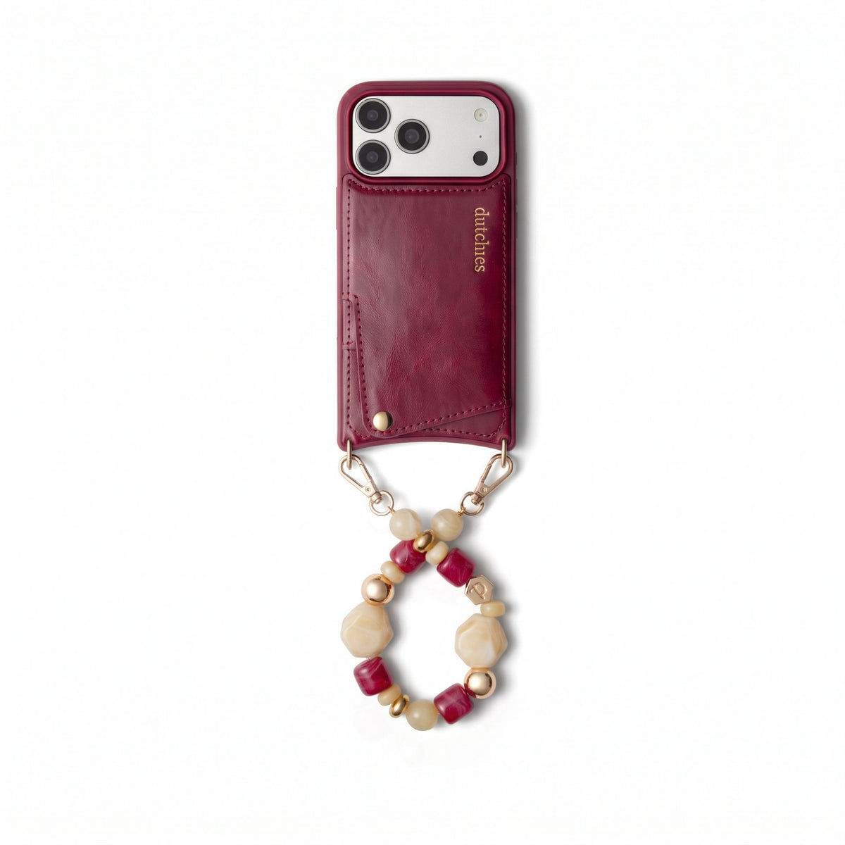 Charm Set | iPhone | Raspberry Red | Mala - Leather phone case with beaded phone charm.