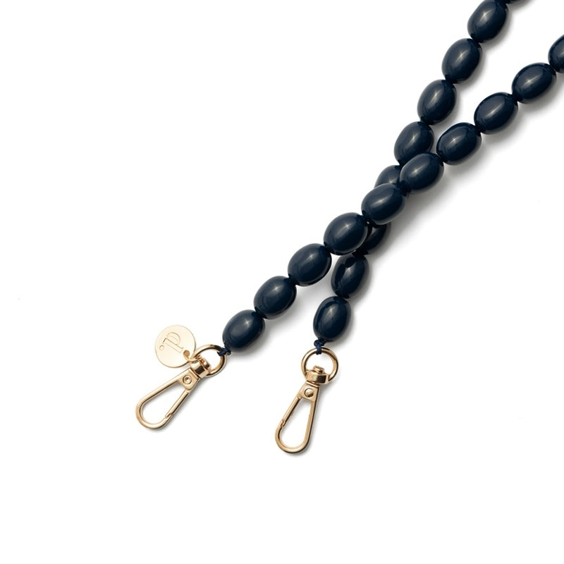 Blue Crossbody Phone Chain featuring beaded design and gold accents for stylish functionality